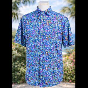 Allan Flusser Floral Button Up Shirt Large Blue Cotton Pre-Owned Menswear